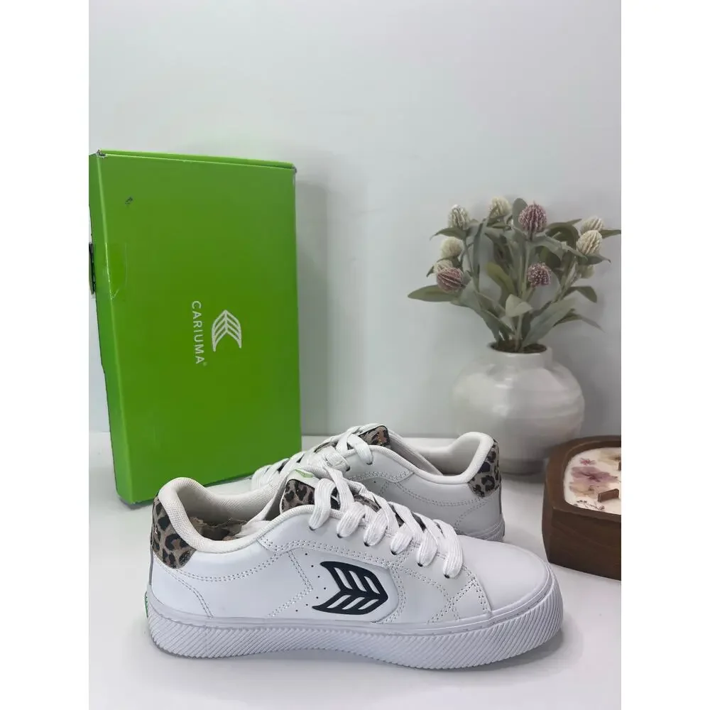 Cariuma Salvas Casual Leather Sneaker White/Leopard Print Heel Women's 7.5 NWB - Picture 6 of 9